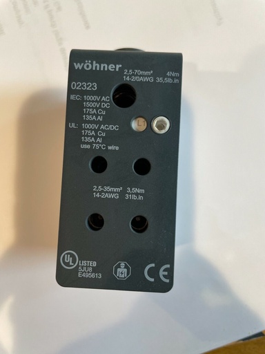 [WOHM0056] BLOQUE DE DISTRIBUCIÓN; 175 AMPS; 1 ENT. 2/0AWG; 4 SAL. 2 AWG